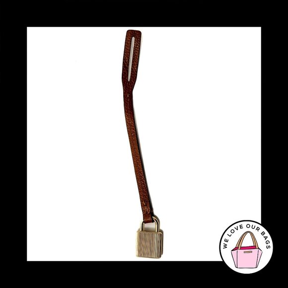 New MICHAEL KORS Gold Lock Brown Leather Strap Fob Bag Charm Keychain Hang Tag - Picture 2 of 2